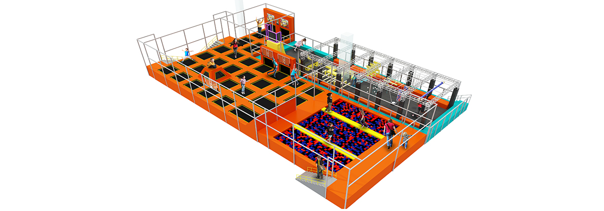 Ninja warrior course equipment layout showing sequenced obstacles across a lane