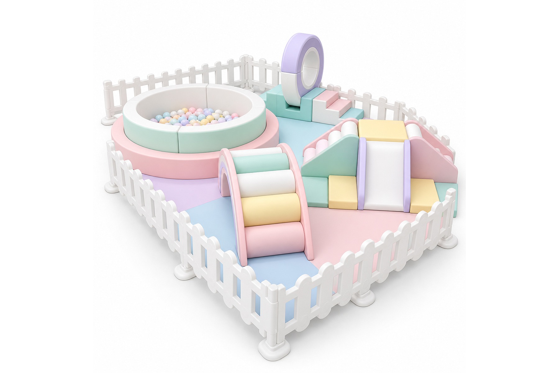 Macaron 4-Zone Toddler Soft Play Activity Set with Fence
