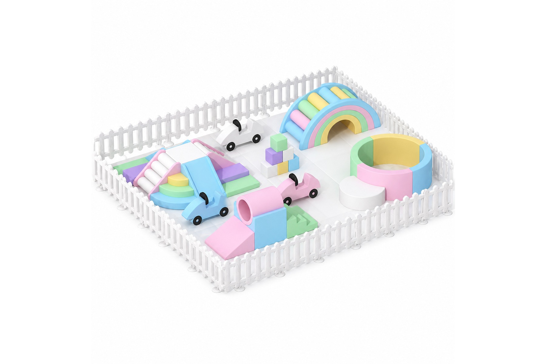 Macaron 6-Zone Soft Play Activity Set with Fence